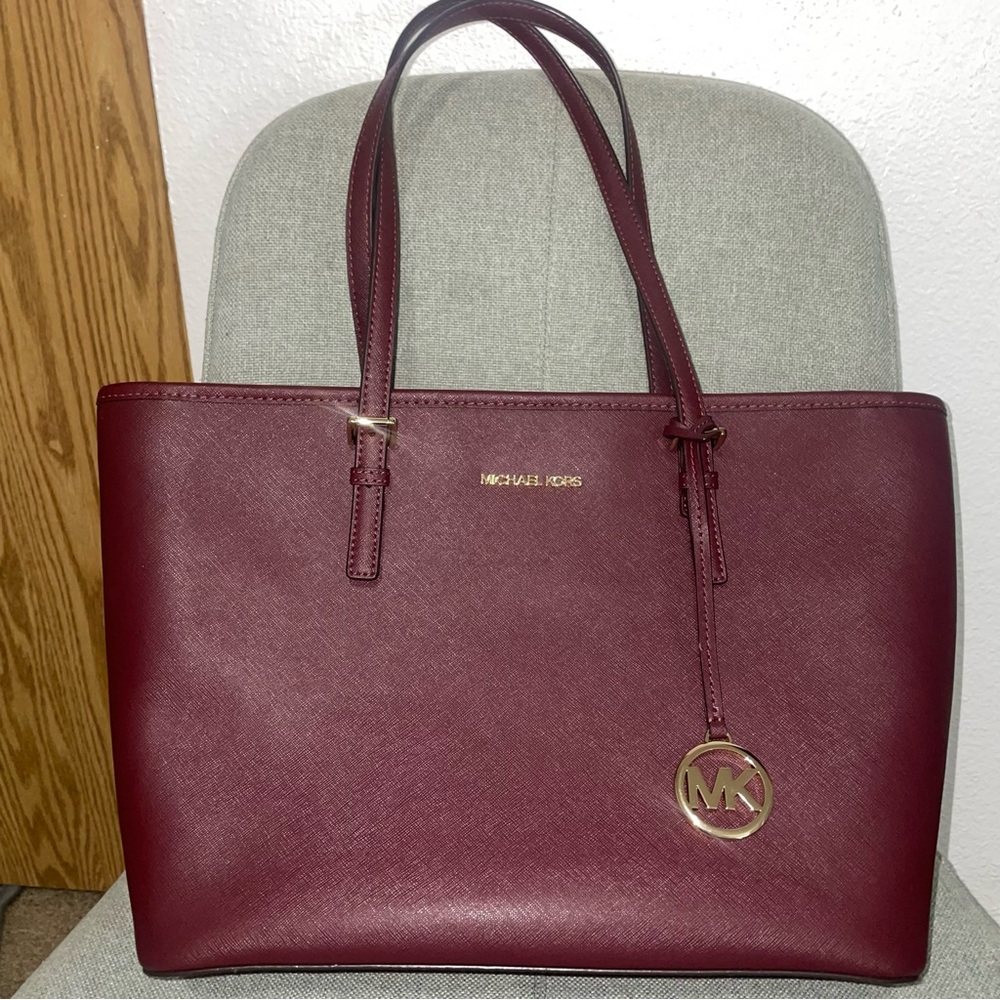 - Michael Kors Burgundy Leather Handbag Purse